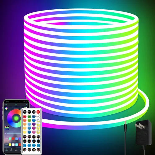 Vista 12 de segrass Luces de Cuerda LED de Neón RGB DC24V de 16.4 pies con Control Remoto/APP, Impermeables, Flexibles, Multicolor, Estilo Moderno