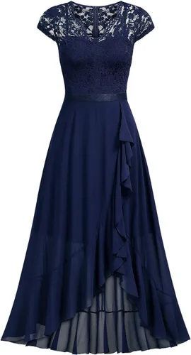 Vista 5 de Miusol - Vestido largo elegante para mujer, con volantes, encaje y cuello en V, ideal para damas de honor