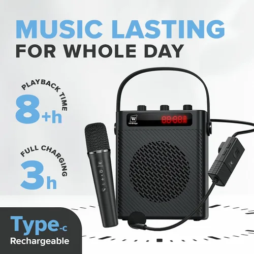 Vista 7 de Amplificador de voz Micrófono inalámbrico/micrófono de mano con 4 efectos de sonido S95 Rechargeable Portable Microphone and Speaker Set Wireless