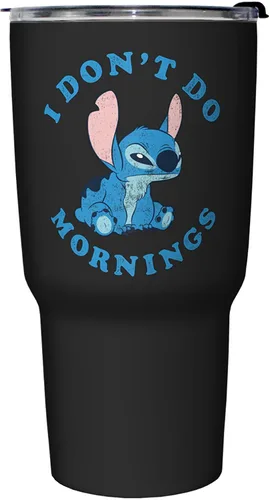 Vista 3 de Disney Stitch Mornings - Taza de viaje aislada de acero inoxidable, 27 onzas, multicolor