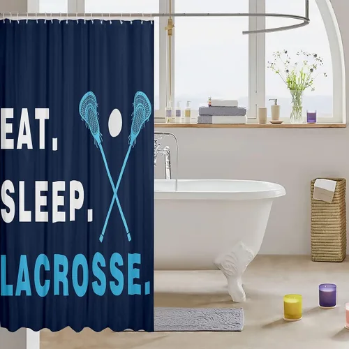 Vista 3 de Lacrosse - Cortina de baño para bañera para niños, con temática deportiva, cortina de ducha para niños y adultos, juego de cortina de ducha