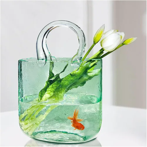 Vista 10 de Florero para flores, florero con asas, florero de cristal, bolsa de cristal, único para centros de mesa, decoración de mesa, decoración de boda