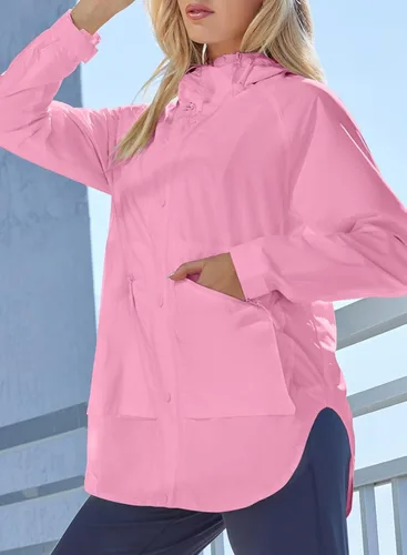 Vista 2 de Herseas Impermeable rompevientos ligero para mujer, impermeable, plegable, para exteriores, con capucha