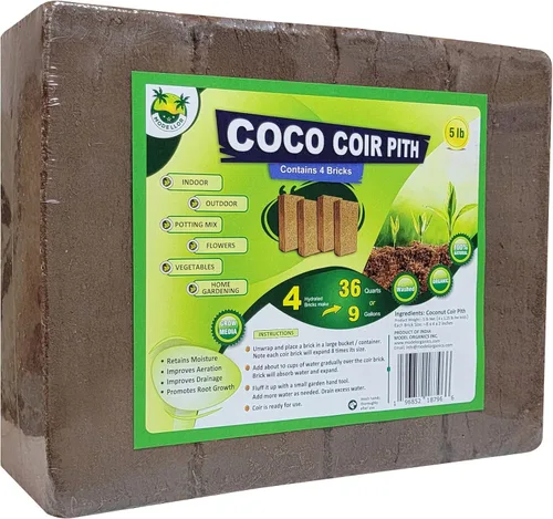 Vista 9 de Ladrillos de coco de coco, paquete de 4 (5 libras) – Premium Super Washed, rinde 9 galones (36 cuartos de galón), medio de cultivo orgánico, pH