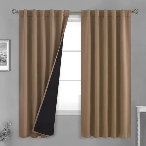 Vista 79 de BGment Cortinas 100% opacas beige de 63 pulgadas de largo con forro aislante térmico, bolsillo para varilla y lengüeta trasera de doble capa