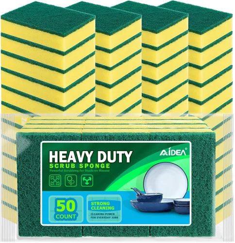Vista 9 de AIDEA Esponjas de cocina, paquete de 50 esponjas de platos resistentes, esponja de limpieza para el hogar y la cocina, suministros de limpieza sin
