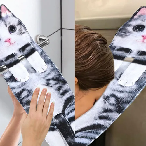 Vista 6 de Toallas de mano divertidas con forma de gato para baño y cocina, adorno de gato bonito y decorativo, toallas para la cara para colgar, para el Día