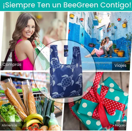 Vista 2 de BeeGreen Bolsas de comestibles reutilizables plegables, paquete de 12 bolsas grandes y bonitas, bolsa de regalo de tela lavable resistente con asas