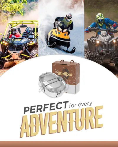 Vista 6 de El calentador de alimentos de escape original MuffPot para vehículos de automovilismo. Motos de nieve, ATV, UTV y motocicletas