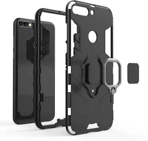 Vista 5 de LuluMain Compatible con Huawei Y7 Prime (2018), Nova 2 Lite, Honor 7C, funda de metal con agarre de anillo de apoyo duro