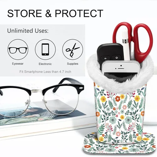 Vista 65 de Fintie Soporte para anteojos forrado de felpa con base magnética, estuche de cuero vegano prémium para lentes