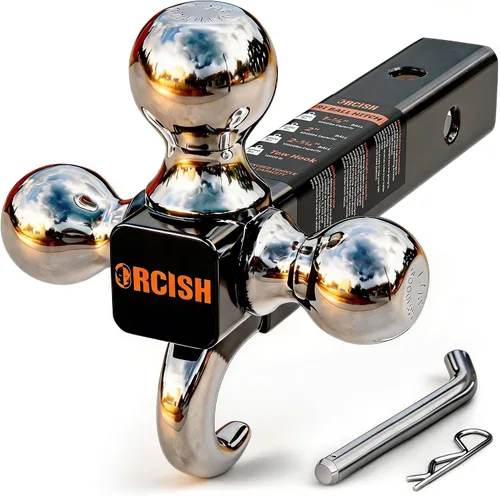 Vista 13 de ORCISH Enganche de remolque giratorio ajustable, 4 en 1 Tri-Ball y gancho de remolque, montaje de bola giratoria de 360°, receptor de 2 pulgadas
