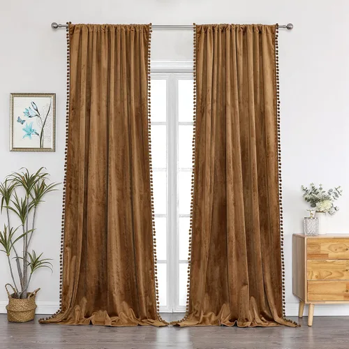 Vista 12 de Benedeco - Cortinas de terciopelo burdeos para ventana de dormitorio con pompón, cortinas de lujo súper suaves, oscurecimiento y aislamiento térmico