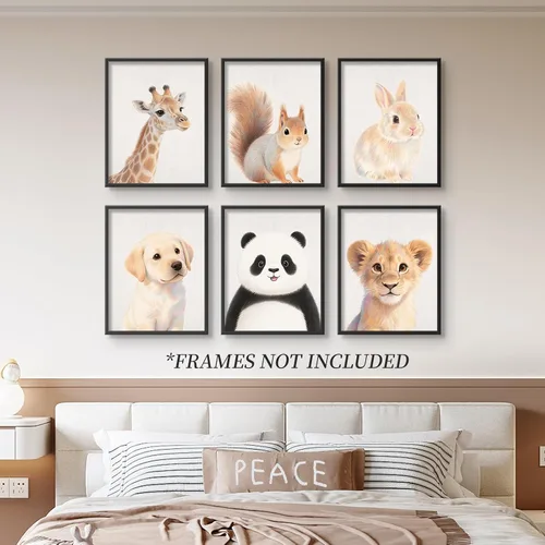 Vista 7 de VOLIX Juego de 6 arte de pared sin marco de animales de la selva para colgar en la pared de la habitación de los niños, guardería, fiesta