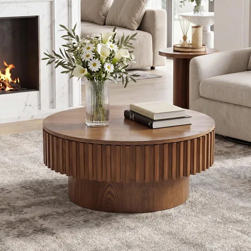 Vista 25 de Mesa de Centro Cuadrada de 35.43'' para Sala de Estar Mesa de Centro Acanalada Mesa Central Moderna con Pedestal para Apartamento Negro