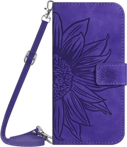Vista 10 de XYX Wallet Case Compatible with Xiaomi Redmi Note 10s, Emboss Half Flower Floral PU Leather Flip Protective Case with Adjustable Shoulder Strap for