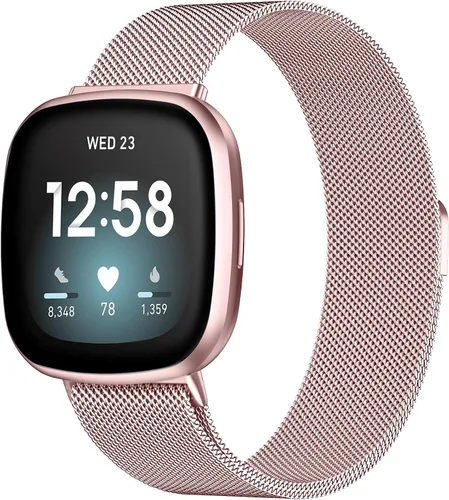 Vista 8 de Compatible con Correas Fitbit Sense Versa 4 Sense 2 y Versa 3 para Hombres Mujeres, Correa de Reemplazo de Malla Metálica Transpirable de Acero Negro