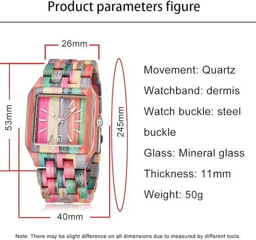 Vista 5 de Tiong Brand Wooden Watches Mens with Handmade Colorful Bamboo Wood Watch Analog Date Quartz Wooden Watch for Men