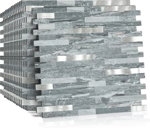 Vista 8 de Midcard 10 Hojas de Azulejos de Pared PVC para Salpicaduras, de Pelar y Pegar, para Salpicaduras de Cocina Rectangular Marrón Oscuro