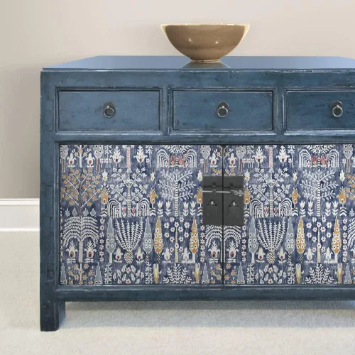 Vista 4 de RoomMates RMK12372PL - Papel tapiz autoadhesivo de Ikat persa Azul