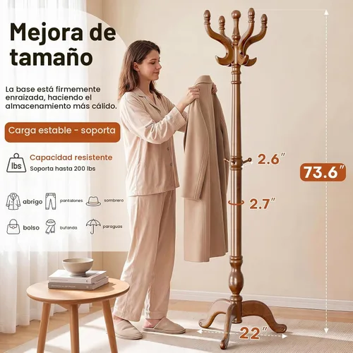 Vista 2 de Perchero de madera de pie, 73.6 pulgadas con gancho