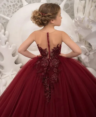 Vista 3 de Vestido de niña de flores de encaje de tul hasta el suelo para ocasiones especiales