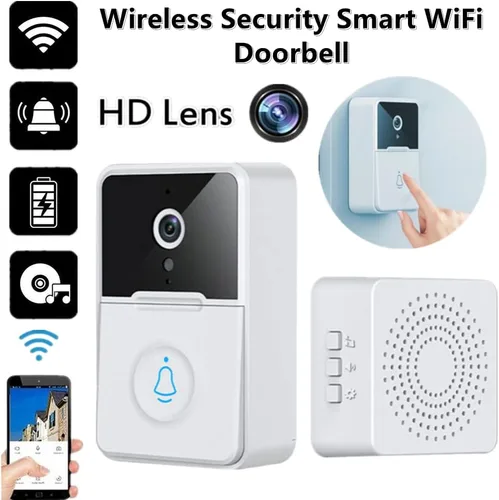 Vista 7 de RUNAAJA - Timbre inalámbrico inteligente con WiFi, intercomunicador, cámara de video, timbre de timbre de seguridad inalámbrico remoto de video