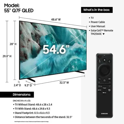 Vista 2 de Samsung Smart TV QLED 4K UHD de 55 pulgadas serie Q7F - HDR10+, Alexa integrado, Bluetooth con plan de protección CPS de 12 meses, cable HDMI AUX