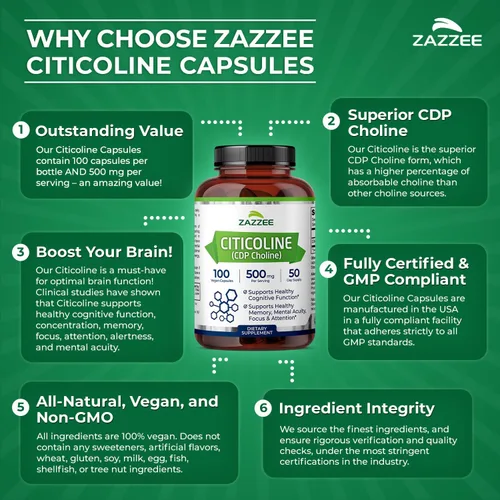 Vista 7 de Zazzee Citicoline CDP Colina 300 mg, 120 cápsulas veganas, veganas, sin OMG y totalmente naturales, grado premium, contiene estabilizadores orgánicos