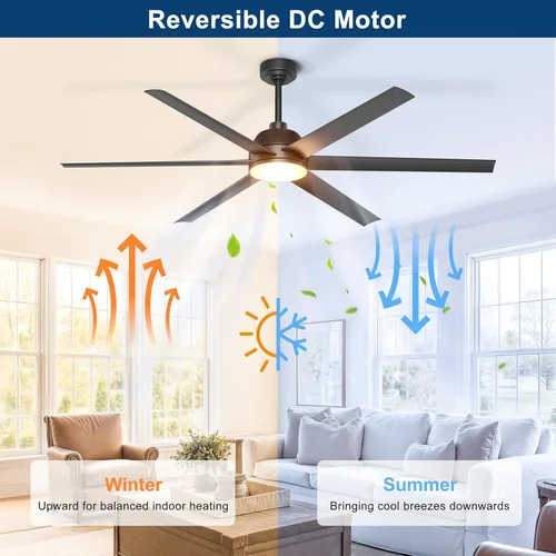Vista 7 de Ventilador de techo de 65 pulgadas con luces, ventilador de techo negro con control remoto y aplicación, 3CCT, regulable, motor CC reversible