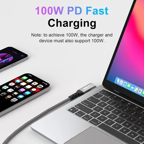 Vista 2 de Cable USB C a USB C de 100 W de 1 pie/12 pulgadas, velocidad de datos de 10