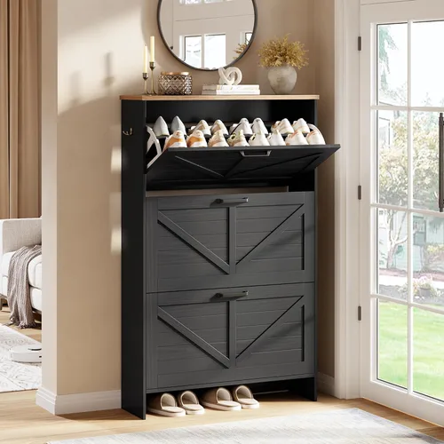Vista 14 de Nicetree Arch-Chic - Armario de zapatos para entrada, moderno gabinete de almacenamiento de zapatos de mediados de siglo con estriado y estrecho
