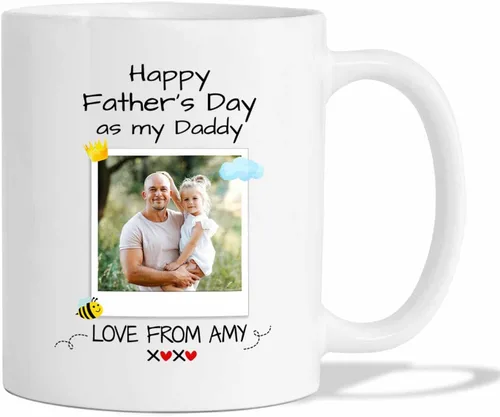 Vista 14 de Marco de fotos personalizado para niños, taza de café de regalo para papá y papá, taza de café blanca con texto en inglés "Dad We Love You", taza