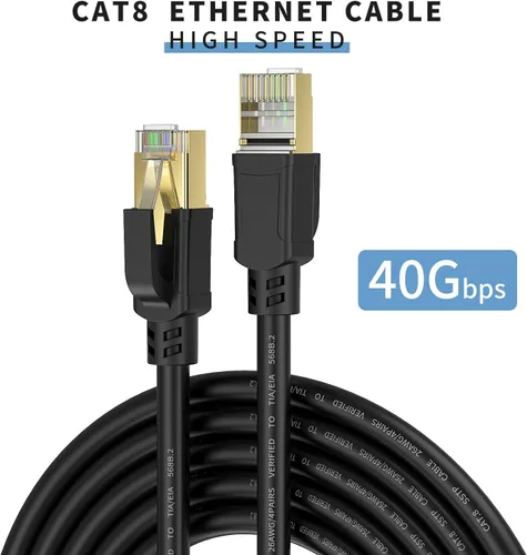 Vista 2 de Cable Ethernet Cat8 de 150 pies, cable de red de Internet, cables LAN de 40 Gbps 2000 Mhz, cables LAN SSTP de alta velocidad con conector RJ45