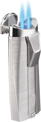 Vista 2 de Cobber Antorcha recargable y resistente al viento doble llama de chorro de butano encendedor para hombres ideas de regalo (plata)