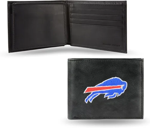 Vista 27 de Rico Industries Billetera de cuero bordada para hombre de la NFL Negro
