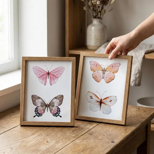 Vista 6 de Arte de pared de mariposas, impresiones de acuarela de mariposas, decoración rosa, juego de 2, 8 x 10, sin marco
