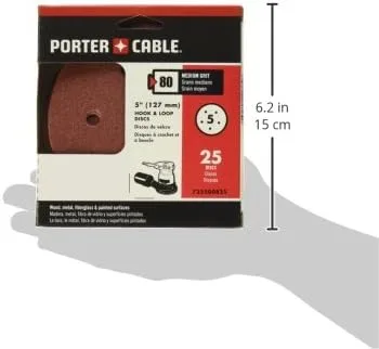 Vista 2 de PORTER-CABLE 735500825 Discos de lijado de gancho y bucle de cinco agujeros de grano 80 de 5 pulgadas (paquete de 25)