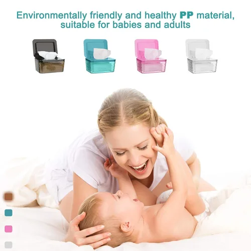 Vista 7 de Dispensador de toallitas Whiidoom, Soporte para toallitas de una mano para bebé y adulto, contenedor de toallitas con diseño de sello para baño