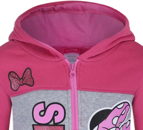 Vista 4 de Disney Minnie Mouse Pullover Half-Zip Fleece Hoodie for Girls, Pink and Gray