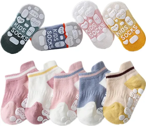 Vista 7 de Calcetines de agarre para bebé, antideslizantes, con agarres, unisex, para niña, niño, calcetines de tobillo para caminar