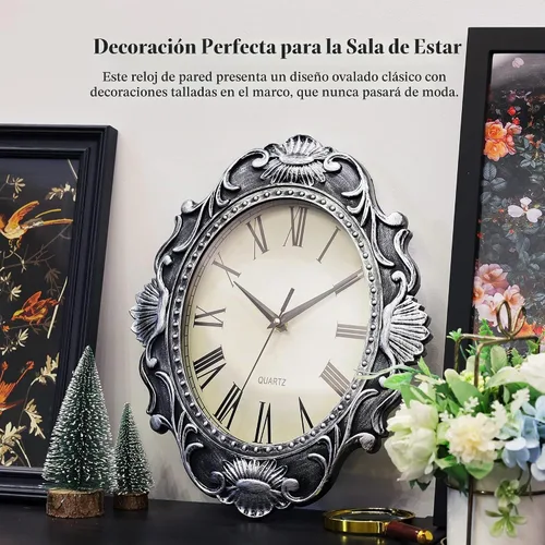 Vista 3 de AYRELY Reloj de pared rústico ovalado de 14 pulgadas, funciona con pilas, reloj silencioso de estilo rústico que no hace tictac, decorativo