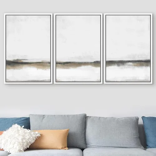 Vista 184 de SIGNFORD - Set de obras de arte en lienzo enmarcado para pared, ilustraciones abstractas de neblina del desierto en tonos neutros beige y marrón