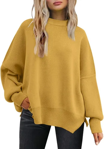 Vista 61 de Lillusory - Suéter extragrande con mangas de murciélago y cuello redondo para mujer, prenda moderna de otoño de tejido de punto sin botones