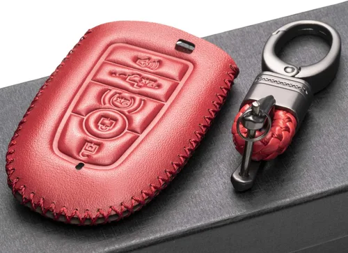 Vista 4 de Vitodeco Funda protectora de cuero para llavero inteligente compatible con Ford (modelos 2018 - 2026), 5 botones, color rojo