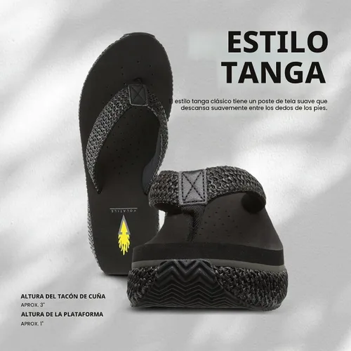 Vista 6 de Volatile Sandalias de cuña para mujer con plataforma de tanga sin cordones con plantilla de EVA y suela de goma Negro Raffia