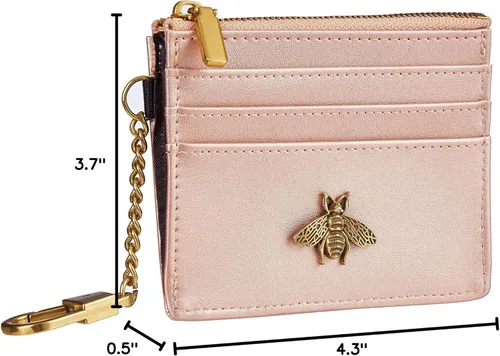 Vista 28 de SEAVILIA Tarjetero llavero cartera para mujer con ventana de identificación RFID monedero regalo abeja delgada minimalista pequeña cartera