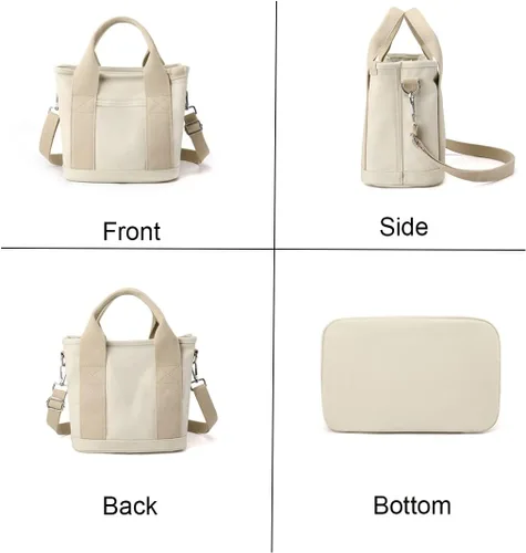 Vista 5 de Pequeña bolsa cruzada de lona con múltiples bolsillos, mini bolso casual para mujer