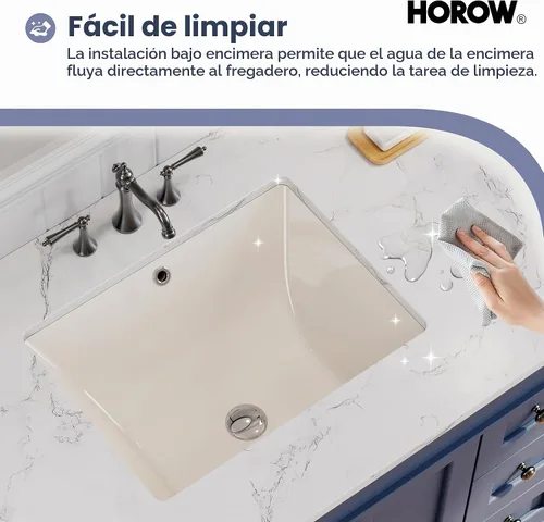 Vista 5 de HOROW Lavabo de Baño Rectangular para Montaje Inferior, Lavabo Rectangular de Vasija de 20 x 15 Pulgadas con Rebosadero, Lavabo de Cerámica Blanca
