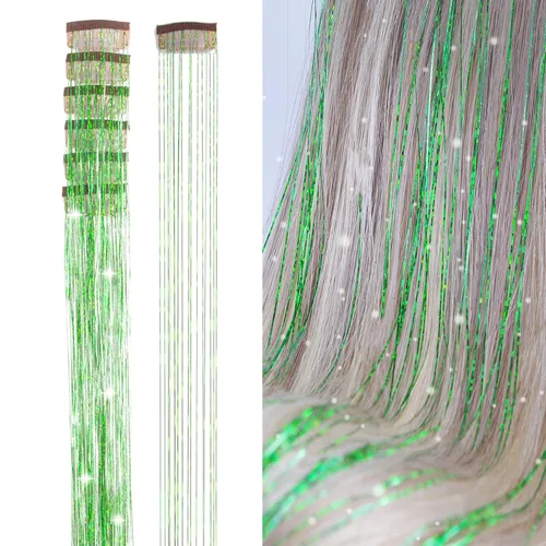 Vista 12 de Extensiones de oropel para el cabello con clip Bronce con reflejos para el cabello 52 cm 6 piezas, cabello de hada multicolor, oropel sintético